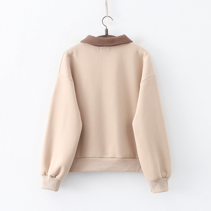 Japanese College Style Cartoon Wool Dog Fleece-lined Thickened Pullover Long Sleeve Sweater