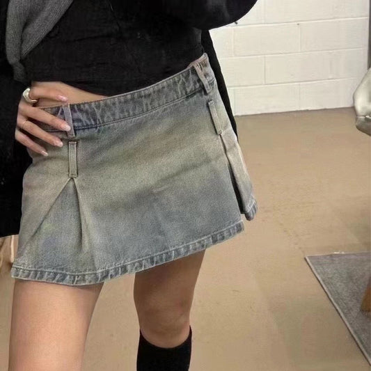 Washed Distressed A- Line Denim Skirt