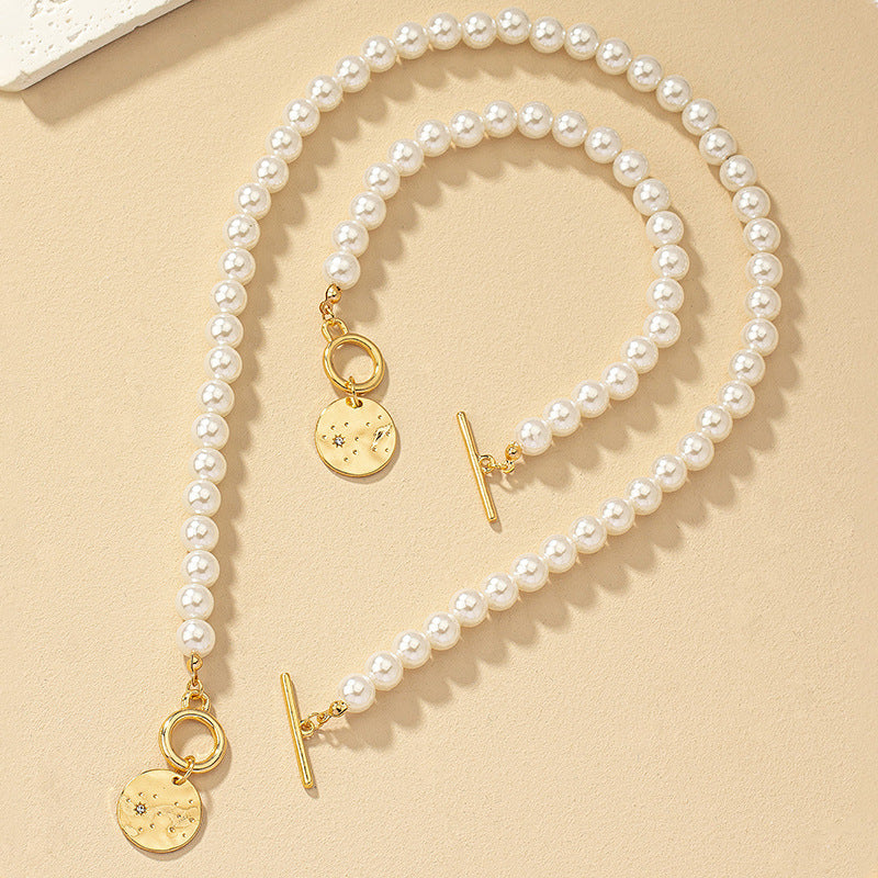 Pearl Bracelet And Necklace Set With Hearts Clavicle Chain