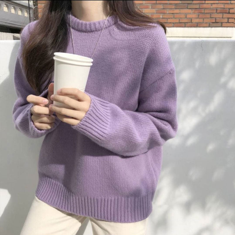 Round Neck Solid Colour Sweater