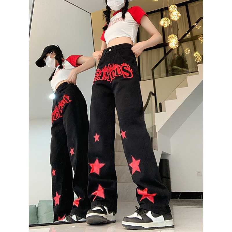 FAMOUS Red Star Letters Jeans