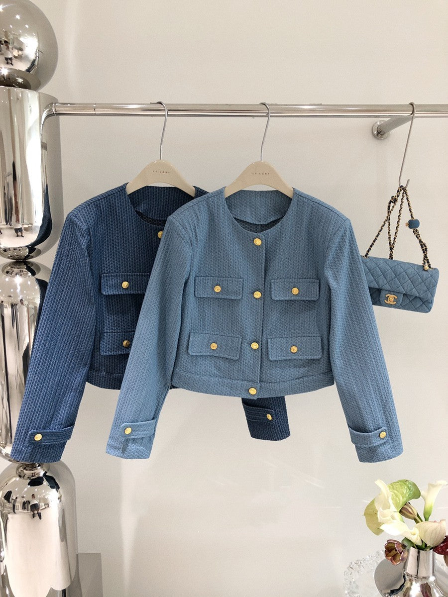 Gold Button Denim Short Coat