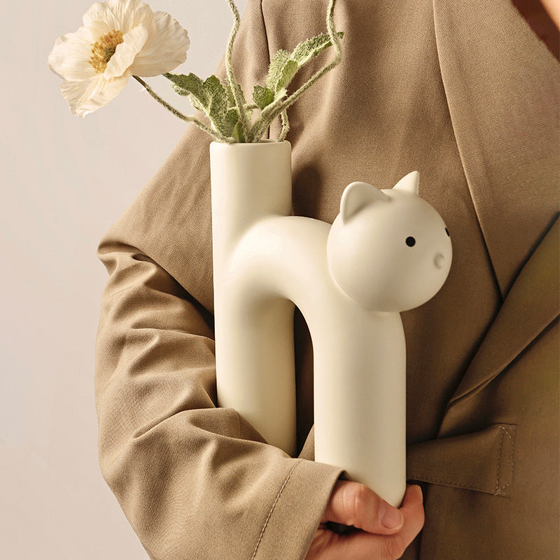 Cute Tube Cat Vase Home Decor