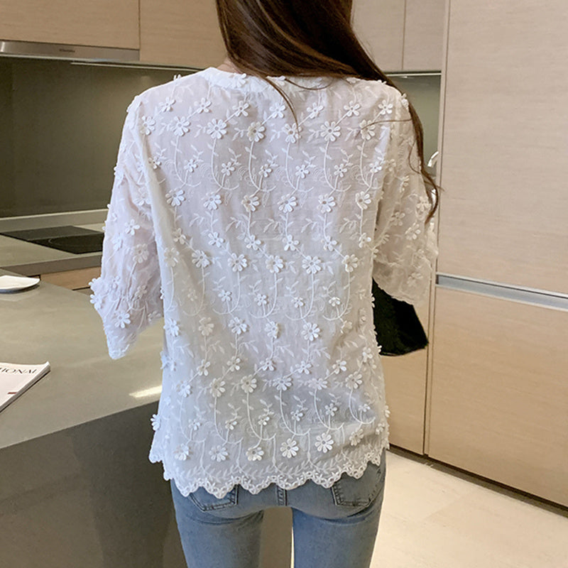 Flared Sleeve Embroidered Blouse