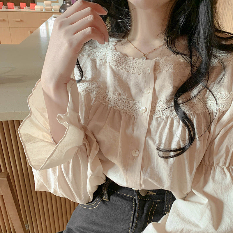 Niche Light Square Frill Collar Lace Shirt