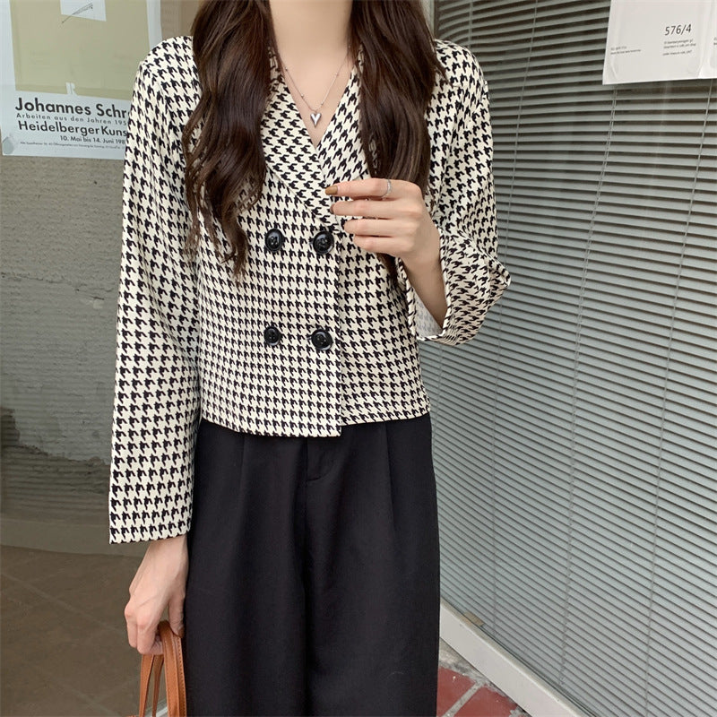 Niche All-match Short Houndstooth Suit Jacket