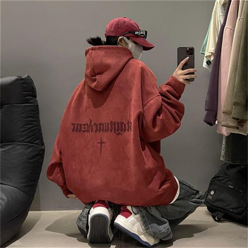 Burgundy Suede Hoodie With Extra Fleece