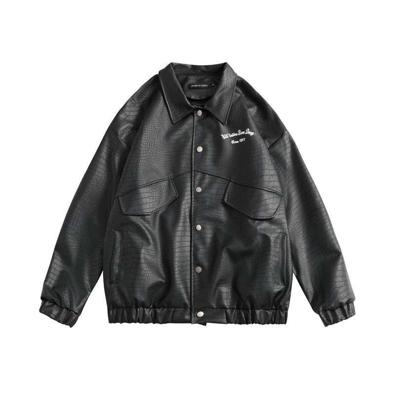 Leather Jacket Lapel Loose Retro Top