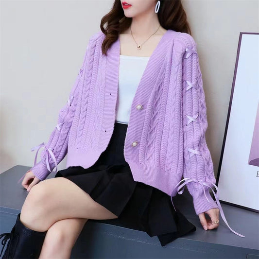 Ribbon knitted cardigan