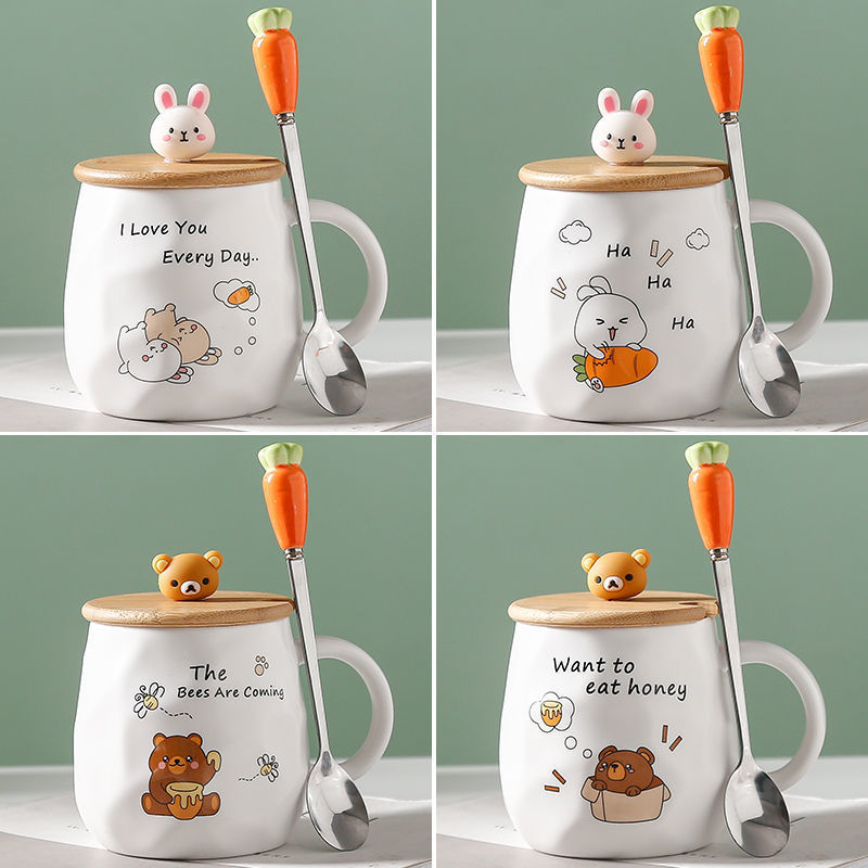 Cartoon With Lid Spoon Cute And Cute Ceramic Mug