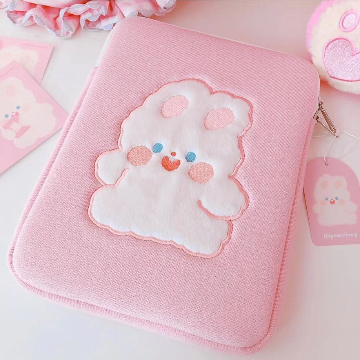 Cute Rabbit Tablet Storage Bag With Embroidery Bow