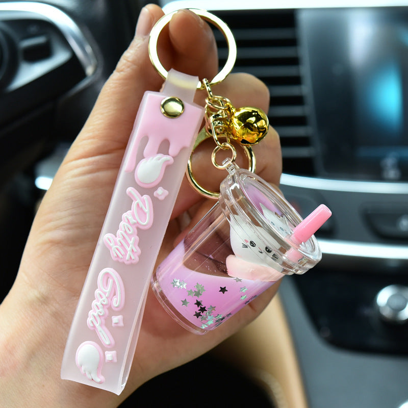 Cat cup Quicksand Liquid Acrylic Keychain