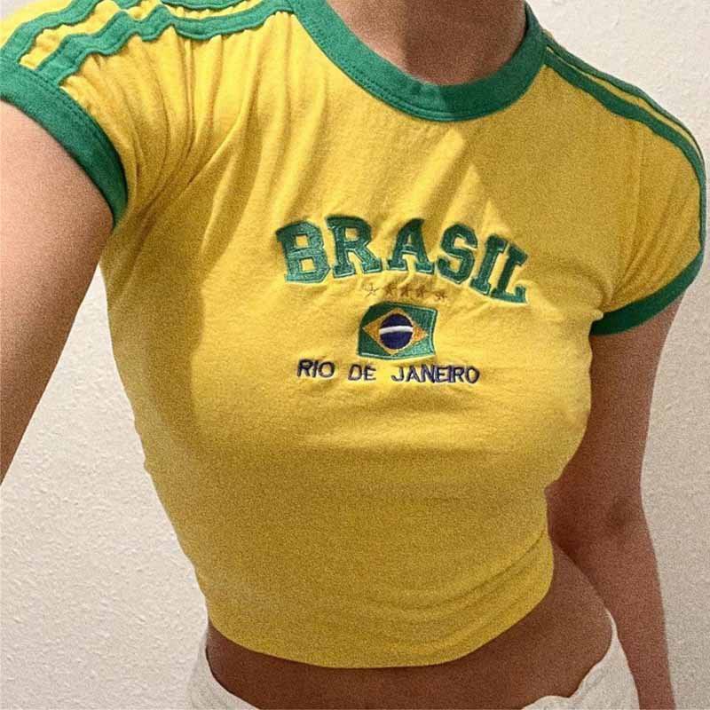 Brazil logo print cropped tee