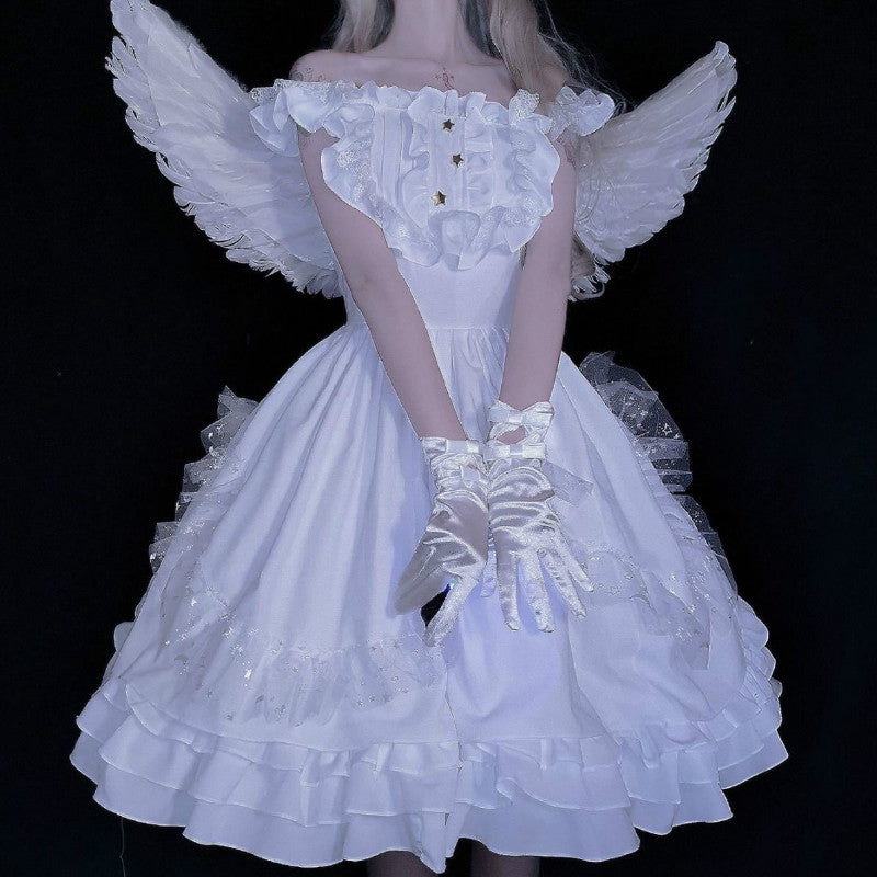 White Angel Jsk Fairytale Lolita Gothic Lace Wedding Gown Cosplay Princess Dresses