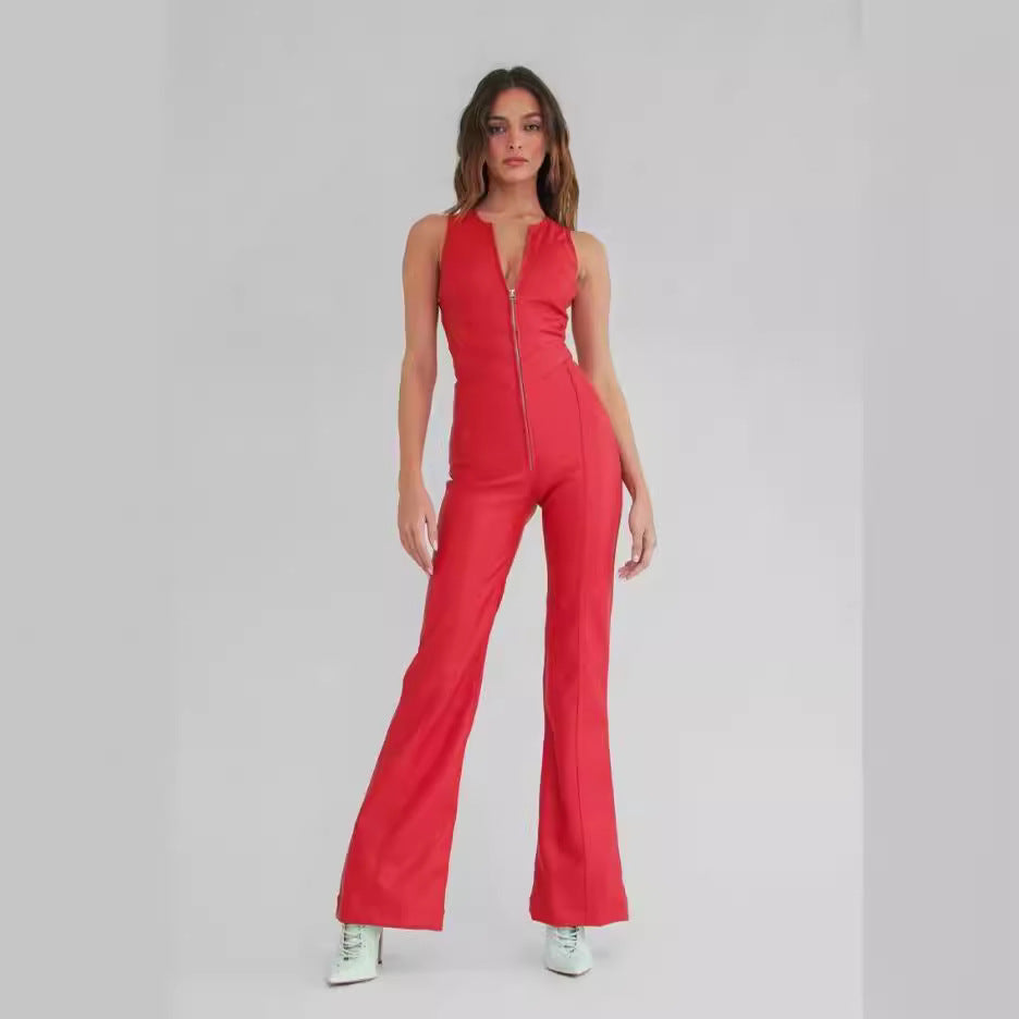 Slim Fit Retro Denim Jumpsuit