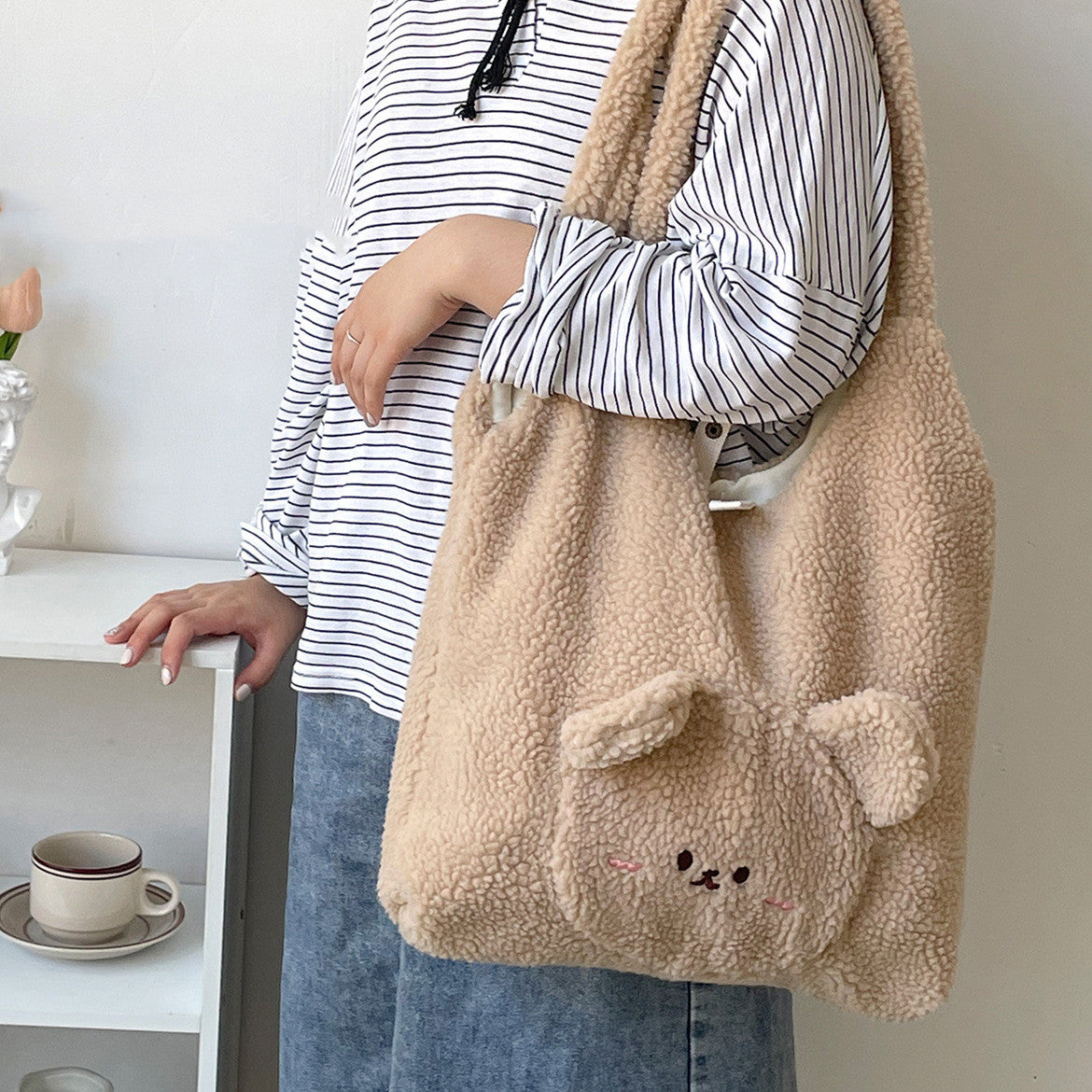 3D Cartoon Bear Wool Shoulder Bag