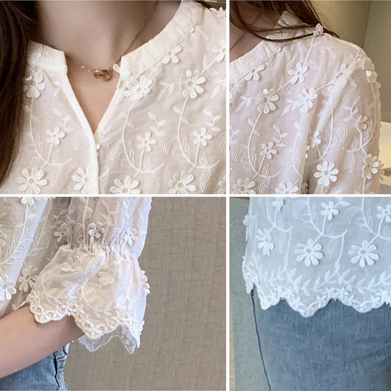 Flared Sleeve Embroidered Blouse