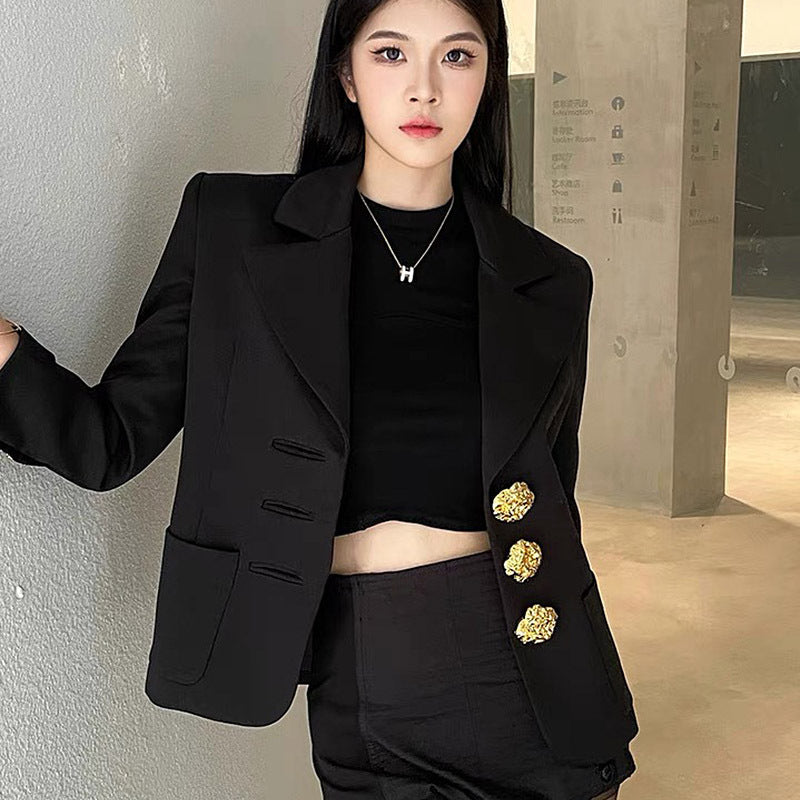 Single Row Gold Buckle Sleeve Suit Coat