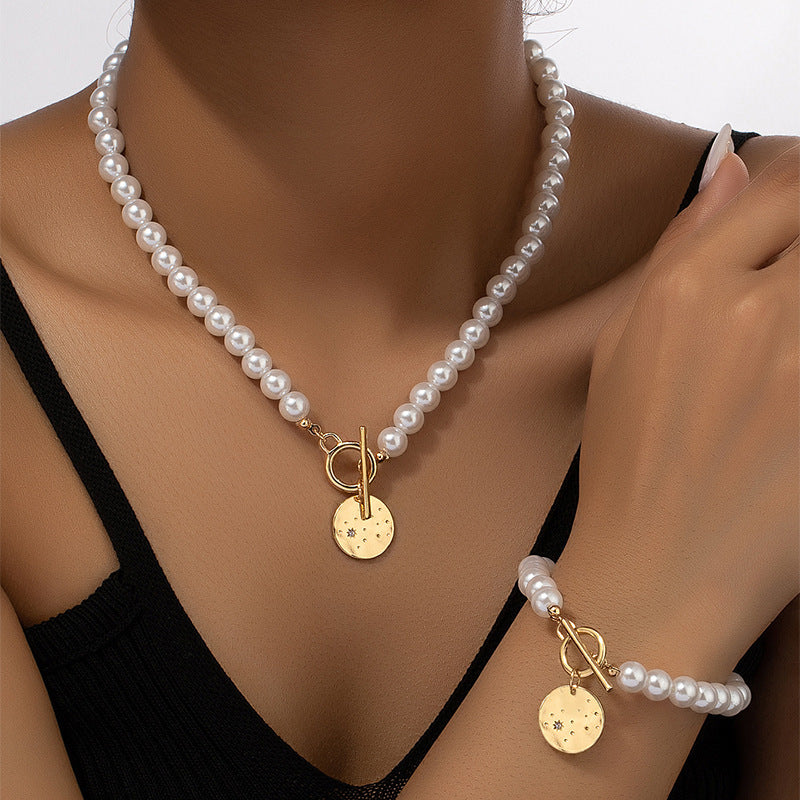 Pearl Bracelet And Necklace Set With Hearts Clavicle Chain