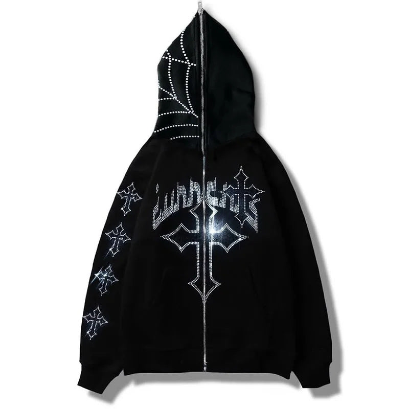 Loose Type Y2K Trend Water Drill Hoodie Cardigan